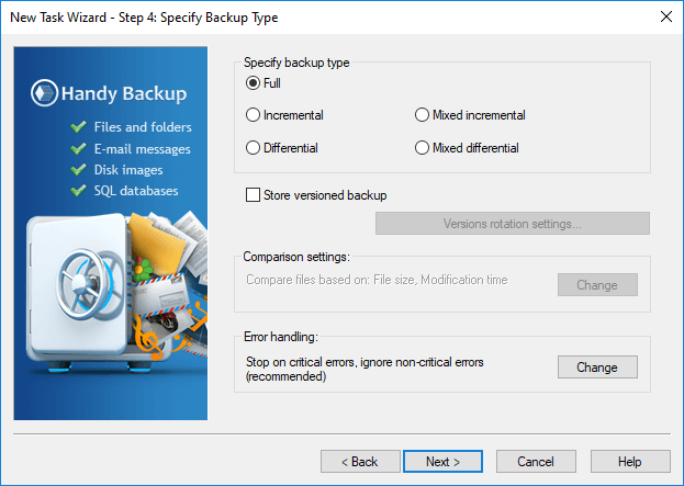 Select Type of Data Backup